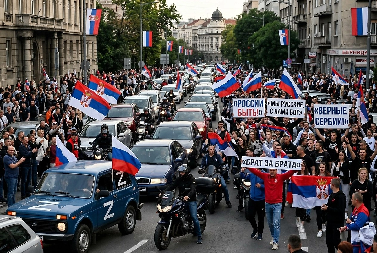 Брат ZА брата: Сербские патриоты устроили в Белграде автопробег в поддержку России